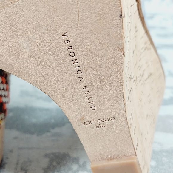 New Veronica Beard Dali Multi Woven Raffia Leather Cork Wedge Sandals K729 - Picture 9 of 11